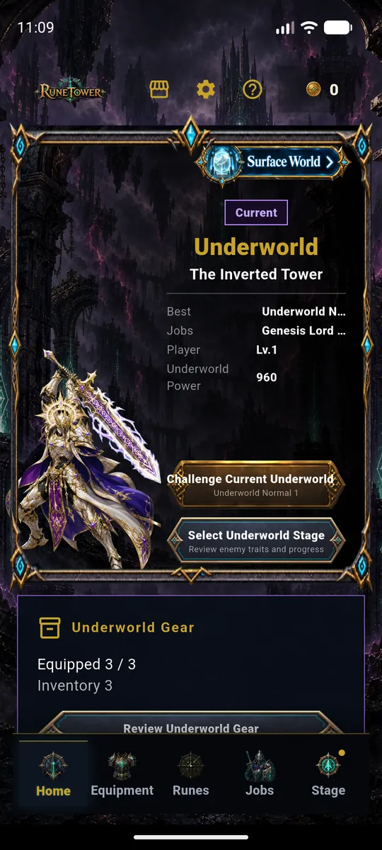 The Underworld home screen
